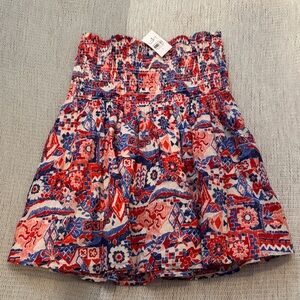 LOFT NWT Strapless Tube Top or Skirt Smocked Cotton Red Blue Size L